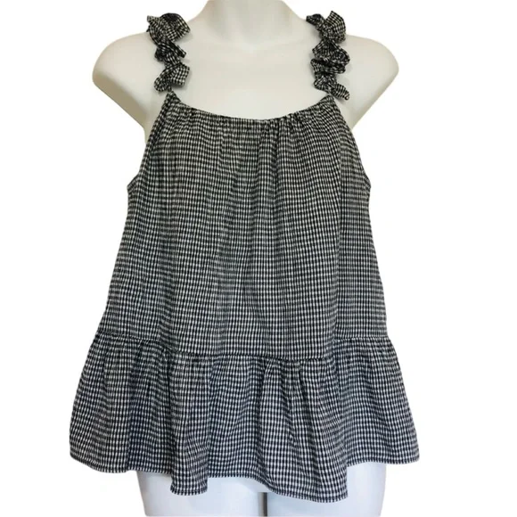 Madewell Ruffle -Strap Gingham Cami Top Sz 6 - Picture 3 of 8